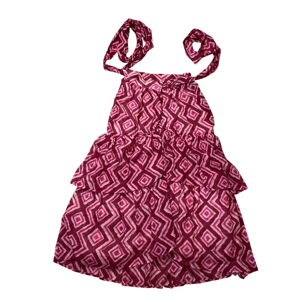 Banjanan Pink Geometric Diamond Tiered Cotton Wrap Midi Skirt Womens Size XS‎